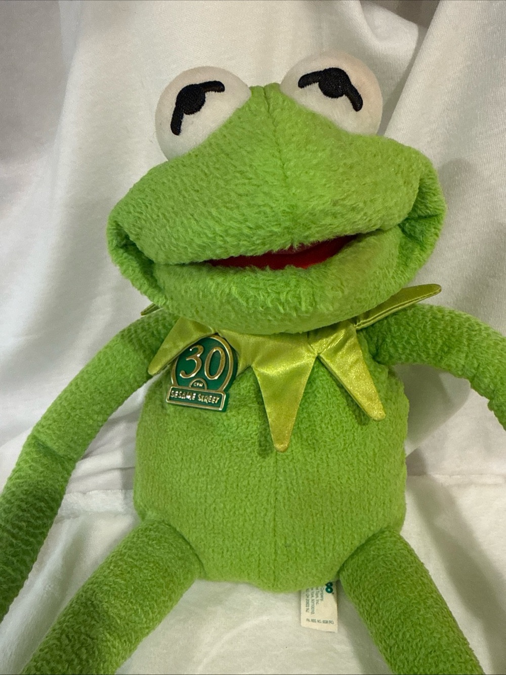 Sesame Street Kermit Plush in Bright Green with Gold Collar Pin